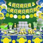 Pickleball Birthday Party Decorations, Pickleball Happy Birthday Banner, Cake Toppers, Tableware, Tablecloth and Balloons for Pickleball Themed Party Supplies, Serves 20
