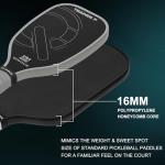 Pickleball Training Paddle -USAPA Approved Pickleball Trainer Practice Paddle, Raw Carbon Fiber Particle Paint Frosted Surface, Extra Long Handle, 16mm Core Sweet Spot Training,Gray