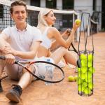 HolyMaji Cylindrical Tennis Ball Hopper Collector Pickleball Balls Retriever Basket Tennis Ball Picker Upper for Easy Picking and Storage Metal Container Holds 24 Tennis Balls Training Caddy (Black)