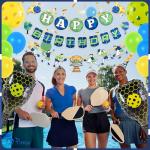 Pirese Pickleball Birthday Decorations, Pickleball Party Supplies with Happy Birthday Banner, Paddle & Pickleball Foil Balloons, Pickleball Party Decor, Pre-Strung Pickleball Decorations for Birthday