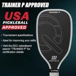 Pickleball Training Paddle -USAPA Approved Pickleball Trainer Practice Paddle, Raw Carbon Fiber Particle Paint Frosted Surface, Extra Long Handle, 16mm Core Sweet Spot Training,Gray