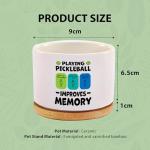Loovelo Playing Pickleball Improves Memory Ceramic Succulent Plant Pot with Bamboo Tray Pickleball Gifts Pickleball Lovers Players Plant Lover 3.5 Inch White (No Plants)