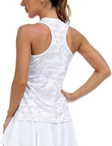 MoFiz Women's Golf Tennis Polo Shirt Sleeveless 1/4 Zip Collarless Racerback Pickleball Tank Tops Quick Dry Athletic T-Shirt Light Purple Camo M