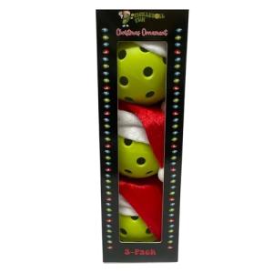 Pickleball Christmas Ornaments with Santa Hats - Value 3 Pack (Unlit Ornaments)