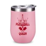 12oz Pink Women Pickleball Stemless Wine Tumbler, Insulated Stainless Steel Cup, Sports Drinkware with Crown Design,Funny Pickleball Gifts for Mom Players Fans Teammates, Birthday Mother’s Day Gift