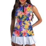 Irisjudy Colorful Palm Leaves Womens Golf Shirt Neon Tropical Plant Polo Sleeveless Quick Dry Tennis Tops Hawaii Palm Leaf Lightweight 1/4 Zip Up Pickleball Polo Tank Tops