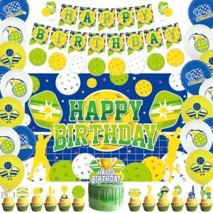 Pickleball Birthday Party Decoration - Include Happy Birthday Banner, Backdrop, Cake Toppers and Balloons, Pickleball Party Supplies for Boys Girls Baby Shower Party