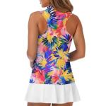 Irisjudy Colorful Palm Leaves Womens Golf Shirt Neon Tropical Plant Polo Sleeveless Quick Dry Tennis Tops Hawaii Palm Leaf Lightweight 1/4 Zip Up Pickleball Polo Tank Tops