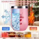 12oz Pink Women Pickleball Stemless Wine Tumbler, Insulated Stainless Steel Cup, Sports Drinkware with Crown Design,Funny Pickleball Gifts for Mom Players Fans Teammates, Birthday Mother’s Day Gift