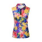 Irisjudy Colorful Palm Leaves Womens Golf Shirt Neon Tropical Plant Polo Sleeveless Quick Dry Tennis Tops Hawaii Palm Leaf Lightweight 1/4 Zip Up Pickleball Polo Tank Tops