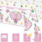 3PCS Pickleball Birthday Party Tablecloth Pickleball Player Themed Sports Birthday Party Decorations for Kids Girls Pink Coquette Preppy Pickleball Party Tablecover for Baby Shower Serve 3 Guests