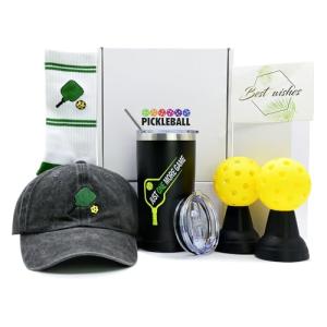 LUDUEIKSW Pickleball Gifts for Men, Pickleball Gifts Set for Him, Unique Pickle Accessories Basket with Hat Tumbler for Dad Grandpa Husband Uncle Brother Friends