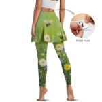 Yuolagixn Bee Skirted Leggings for Women with Pockets Ankle Length Pickleball Pants Oil-Painting Print Workout Clothes Athletic Skirts with Leggings Skirts with Leggings