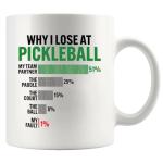 Why I Lose at Pickleball Pickleball Gifts for Player Pickleball Lover Grandpa Grandma Mom DadNovelty Drinkware Ceramic Mug 11 oz White
