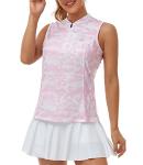 JINSHI Pink Golf Shirts for Women with Collarless Pickleball Shirts Golf Clothes Breathable Bowling Pink Medium