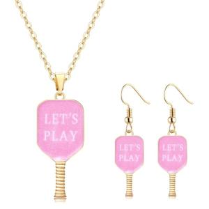 HEIDKRUEGER Game Day Pickleball Jewelry Set: Necklace & Earrings (Pink, Pearl, Unisex-Adults, Sports Enthusiasts)