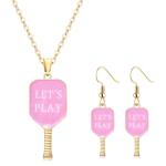 HEIDKRUEGER Game Day Pickleball Jewelry Set: Necklace & Earrings (Pink, Pearl, Unisex-Adults, Sports Enthusiasts)
