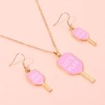 HEIDKRUEGER Game Day Pickleball Jewelry Set: Necklace & Earrings (Pink, Pearl, Unisex-Adults, Sports Enthusiasts)