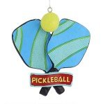 Bright Blue Green Pickle Ball Racket Ball 3.75 inch Resin Decorative Christmas Ornament