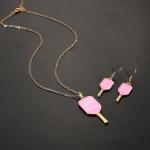 HEIDKRUEGER Game Day Pickleball Jewelry Set: Necklace & Earrings (Pink, Pearl, Unisex-Adults, Sports Enthusiasts)