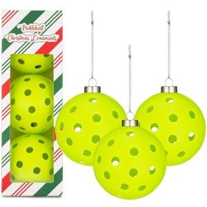TILTECH Pickleball Ornament, Life-Size Pickleball Christmas Ornament for Christmas Tree, Funny Pickleball Gift, Pickleball Decorations for Pickleball Lovers, Sports Christmas Decor, 3-Pack