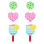 Vogueknock Pickleball Earrings Shimmer Acrylic Pickleball Heart Paddle Stud Earrings Game Day Sports Fan Jewelry Gifts for Women 3 Pairs