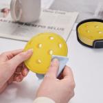 Pickleball Coasters for Drinks with Holder Round Leather Coasters Set of 6 Cups Mugs Mat Pad for Home Kitchen Bar