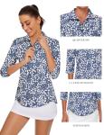 Tanst Sky Women's Polo Shirts,Golf Tops for Women Quarter Zip Collared 3/4 Sleeve Funny SPF 50 UV Protection Activewear Ladies Yoga Running Pickleball Workout Active Wear Blue Leaves Medium