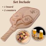 3pcs, Set of Pickleball Charcuterie & Cutting Board with 2 Drink Coasters - Funny Pickleball Christmas - Gifts for Women & Men, Unique Pickle ball Gift Ideas, Stocking Stuffers for Players & Lovers,
