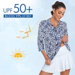 Tanst Sky Women's Polo Shirts,Golf Tops for Women Quarter Zip Collared 3/4 Sleeve Funny SPF 50 UV Protection Activewear Ladies Yoga Running Pickleball Workout Active Wear Blue Leaves Medium