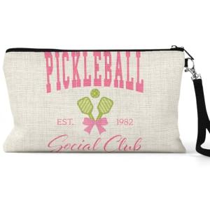The Painted Pug Pickleball Social Club Wristlet Cosmetic Bag Canvas Zipper Pouch With Strap Pickleball Gift
