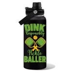 WWHSAI Pickleball Water Bottle 32oz | Insulated Stainless Steel Travel Tumbler with Lid Leak-Proof Keep Hot or Cold, BPA-Free |Dink Responsibly Gifts for Pickleball Lovers