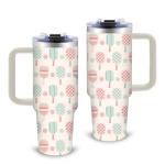 Pickleball Gifts for Women 30oz Pink Pickleball Water Bottle Stainless Steel Tumbler with Handle and Straws, Travel Insulated Coffee Mugs, Leak-Proof, Birthday Christmas for Pickleballs Lovers Cups