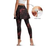 Frestree Black Red Bloodstain Womens Yoga Skirted Leggings, Bloody Paint Splash Tummy Control Athletic Skirt with Leggings Stretchy Tennis Pickleball Clothing-XS