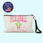 The Painted Pug Pickleball Social Club Wristlet Cosmetic Bag Canvas Zipper Pouch With Strap Pickleball Gift