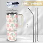 Pickleball Gifts for Women 30oz Pink Pickleball Water Bottle Stainless Steel Tumbler with Handle and Straws, Travel Insulated Coffee Mugs, Leak-Proof, Birthday Christmas for Pickleballs Lovers Cups