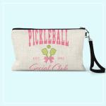 The Painted Pug Pickleball Social Club Wristlet Cosmetic Bag Canvas Zipper Pouch With Strap Pickleball Gift