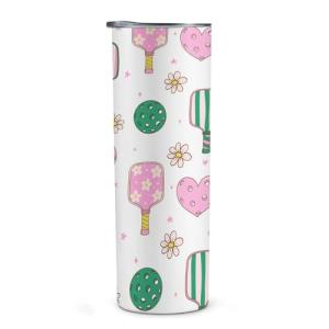 Onebttl Pickleball Gifts for Women, All-over Parttern 20 oz Skinny Tumbler with Lid and Straw