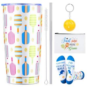 IUUIVV Pickleball Gifts for Women Men, Gifts for Pickleball Lovers Include 20 oz Funny Pickle Ball Tumbler with Straw Keychain Makeup Bag Pickle Ball Gift Ideas for Christmas Birthday