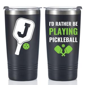 Onebttl Personalized Pickleball Gifts, Pickleball Accessories, Initial Birthday Gifts, Insulated 20oz Stainless Steel Travel Tumbler with Straw and Lid (Initial J)