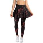 Frestree Black Red Bloodstain Womens Yoga Skirted Leggings, Bloody Paint Splash Tummy Control Athletic Skirt with Leggings Stretchy Tennis Pickleball Clothing-XL