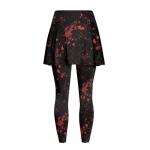 Frestree Black Red Bloodstain Womens Yoga Skirted Leggings, Bloody Paint Splash Tummy Control Athletic Skirt with Leggings Stretchy Tennis Pickleball Clothing-XL