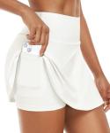 FULLSOFT Women's Tennis Golf Skirts with Pockets High Waisted Pleated Athletic Skorts Shorts for Pickleball Workout(White,X-Large)
