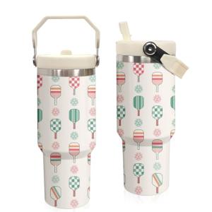 30 oz Tumbler with Handle Flip Straw Leak Proof - Pickleball Mug 30oz Tumbler Travel Coffee Mug with Handle - Birthday Gifts for Women Pickleball Lovers Players 30 Ounce Stainless Steel Cup