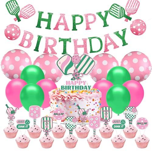 Pickleball Party Decorations, Pickleball Birthday Decorations Includes Glitter Birthday Banner Cake Topper Cupcake Toppers Balloons for Pickleball Decorations Party Favors