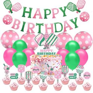Pickleball Party Decorations, Pickleball Birthday Decorations Includes Glitter Birthday Banner Cake Topper Cupcake Toppers Balloons for Pickleball Decorations Party Favors