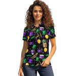 Frestree Mardi Gras Mask Women's Golf Shirts Short Sleeve Balloon Hat Music Note Casual Tennis Tops Lightweight Quick Dry Pickleball Shirts Golf Outfits-M