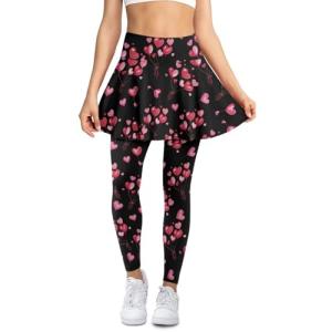 Hucavortre Womens Tennis Skirted Leggings Athletic Skirts with Pockets Shorts High Waisted Golf Skort for Workout Pickleball Running,Pink Balloons