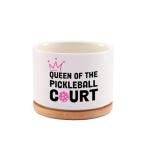 Loovelo Queen of The Pickleball Court Ceramic Succulent Plant Pot with Bamboo Tray Round Pickleball Gifts for Women Pickleball Lovers Players Plant Lover Home Office Decor 3.5 Inch White (No Plants)