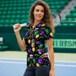 Frestree Mardi Gras Mask Women's Golf Shirts Short Sleeve Balloon Hat Music Note Casual Tennis Tops Lightweight Quick Dry Pickleball Shirts Golf Outfits-M